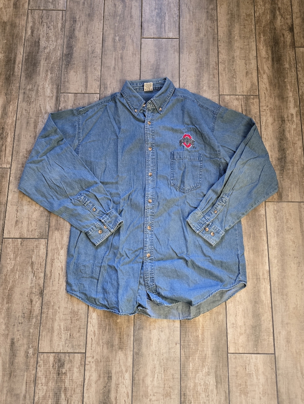 Vintage Y2K Ohio State University Denim Button Up Long Sleeve Shirt